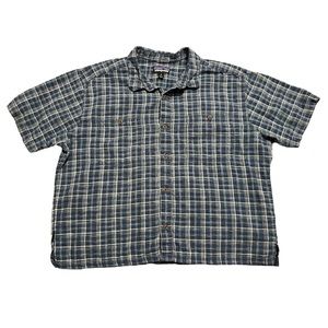 Patagonia Button Down Blue Plaid Short Sleeve Men's Shirt X-Large